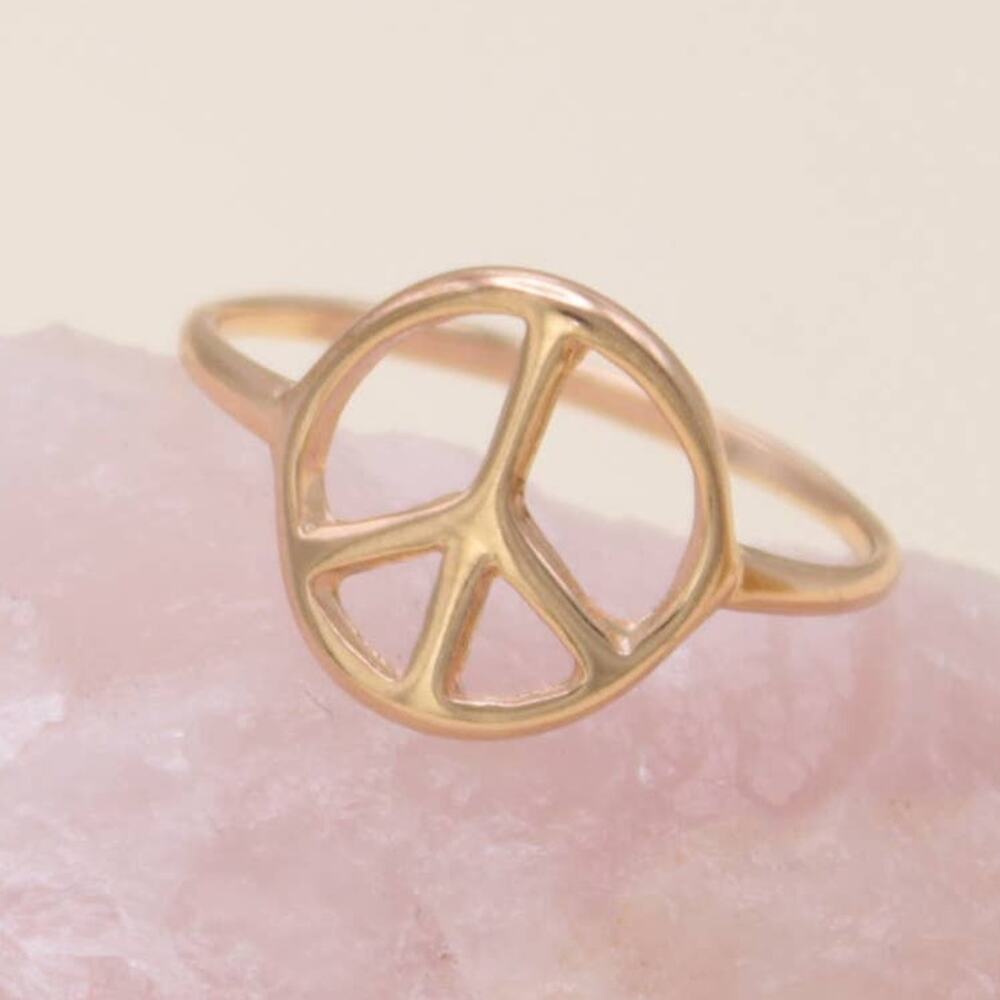 Peace Sign Cutout Ring Set | Gold Plated Metal